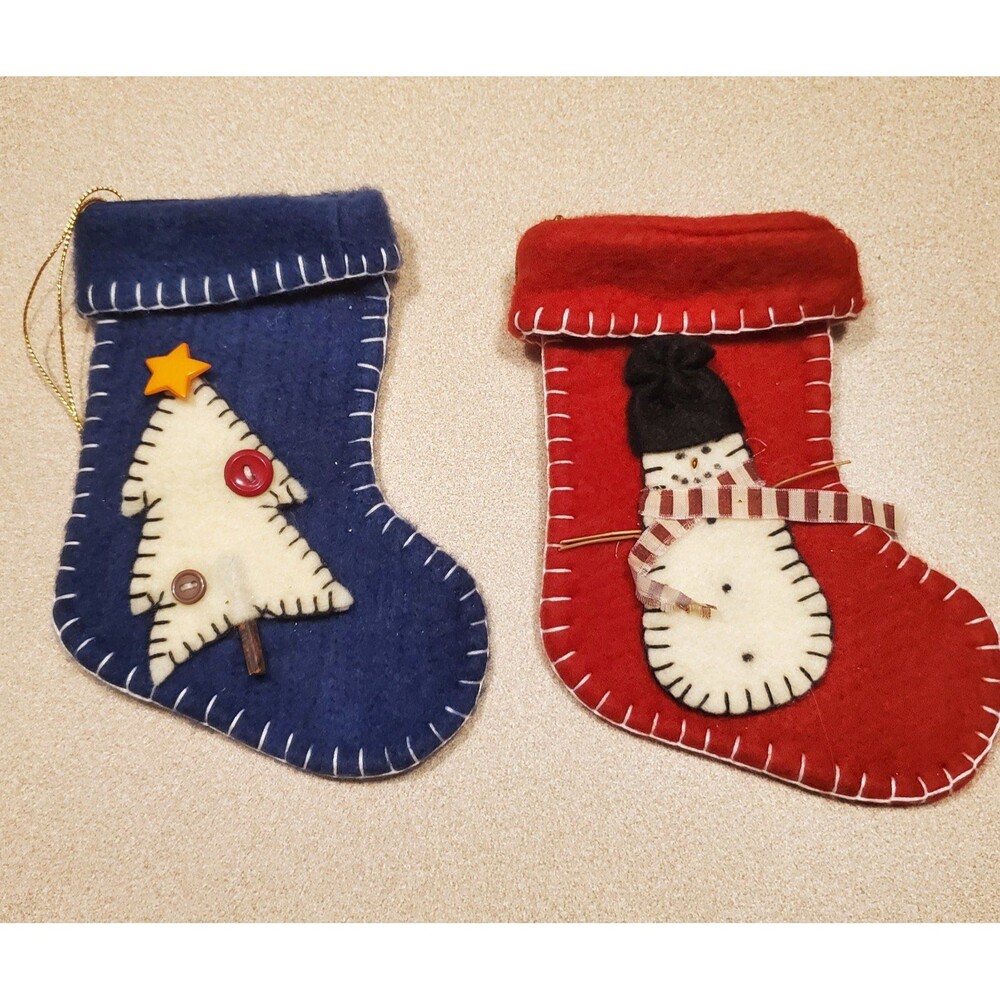 Vintage TJ collection handmade Christmas Stockings felt 2 count nos